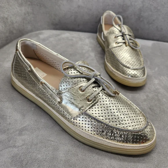Dolce Vita Loafers 10 Platinum Gold Leather Doris Perforated Metallic New $140 - Picture 3 of 15